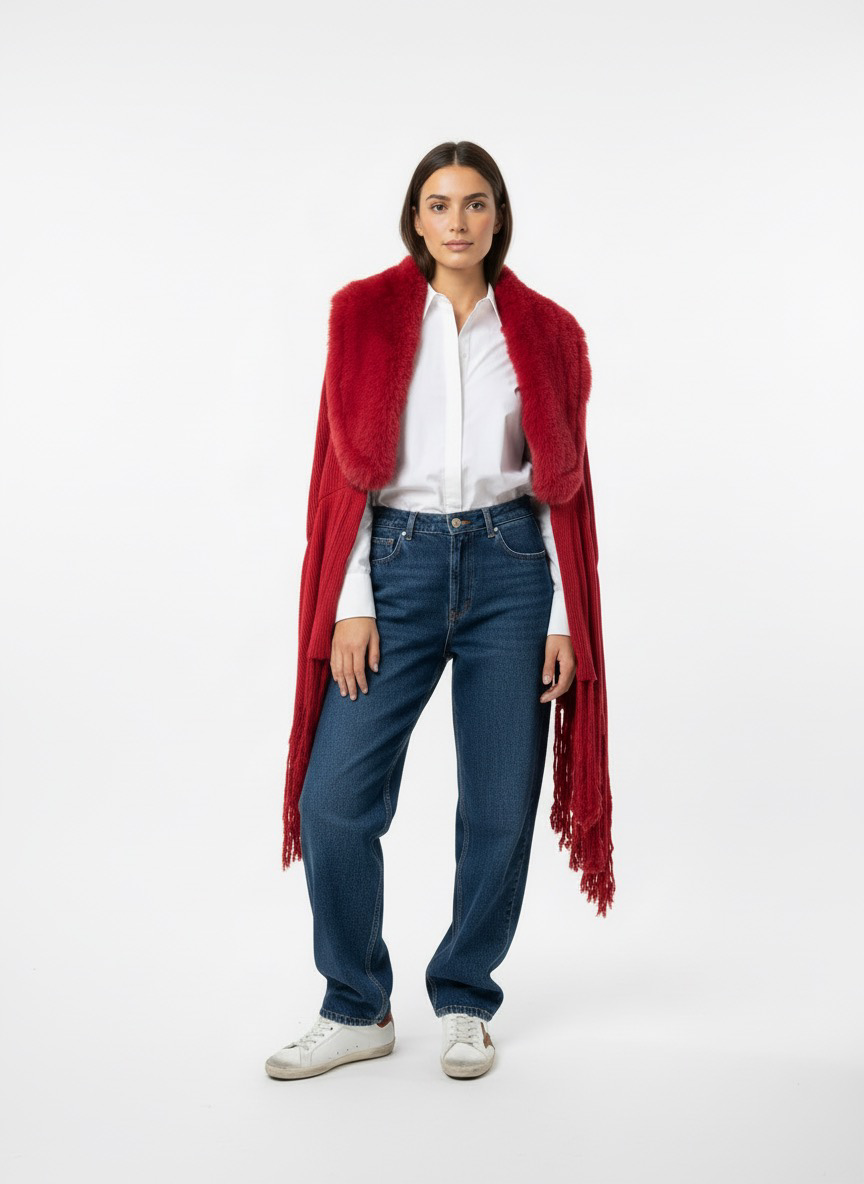 The Faux-Fur Cropped Ribbed Shawl