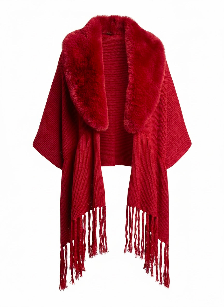 The Faux-Fur Cropped Ribbed Shawl