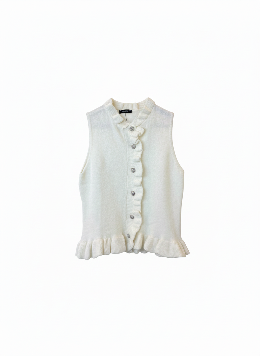 Pearl-Button Ruffle Top