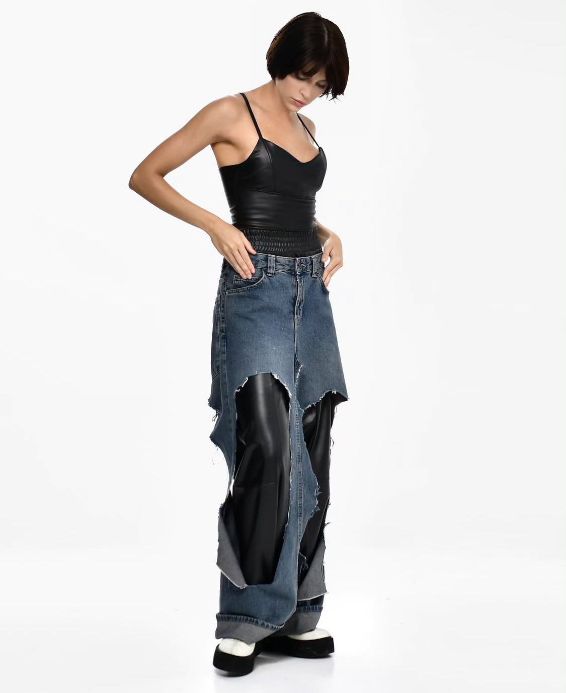 The Cutout Leather-Jeans pants