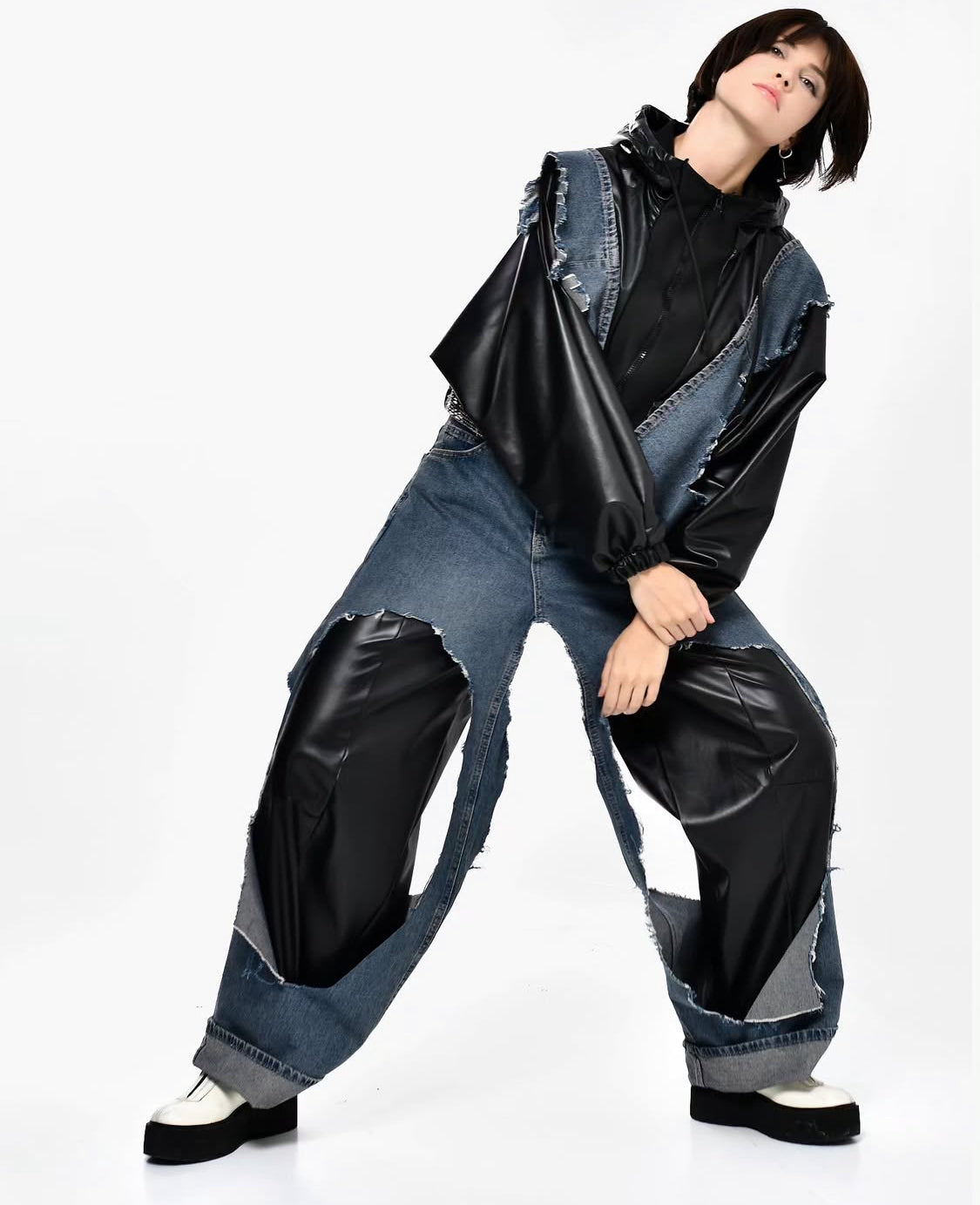 The Cutout Leather-Jeans pants