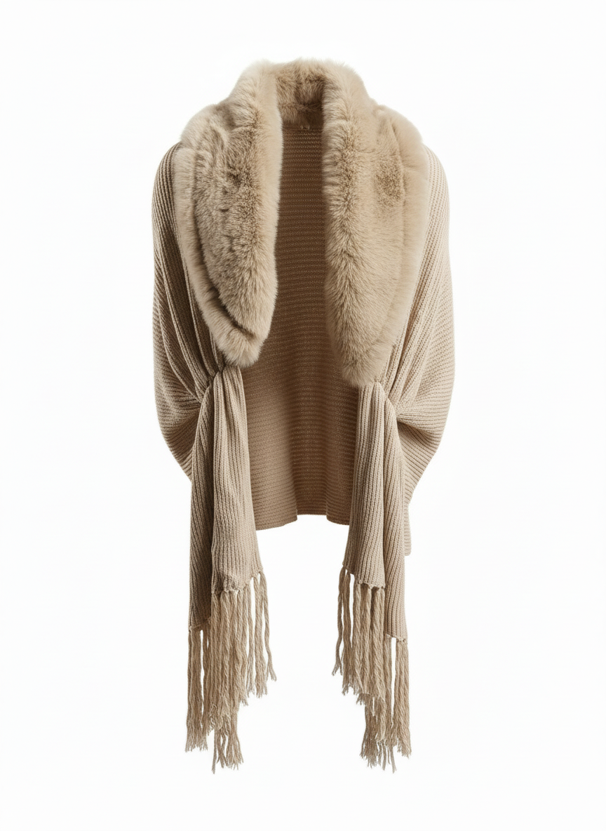 The Faux-Fur Cropped Ribbed Shawl