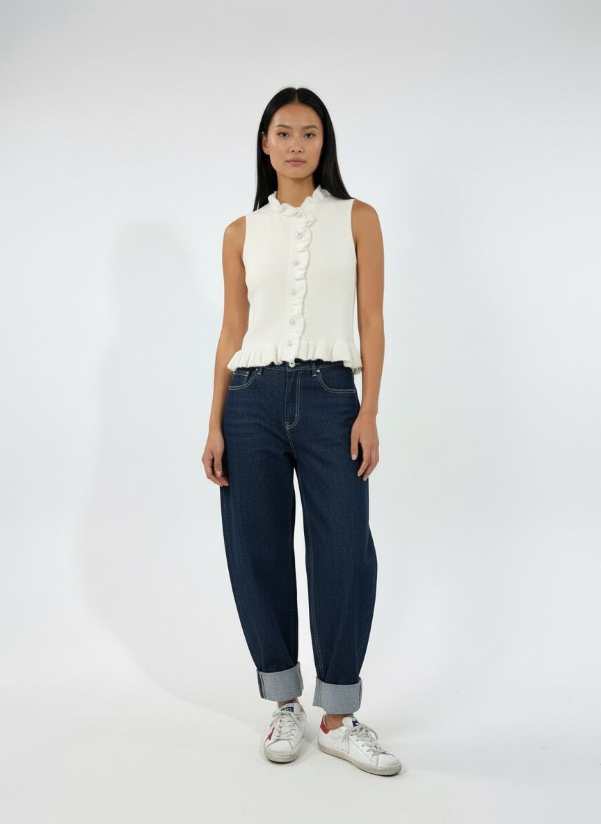 Pearl-Button Ruffle Top