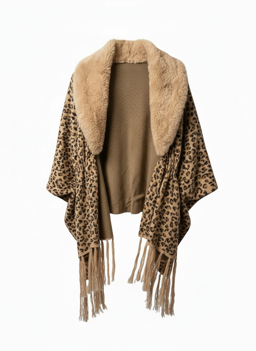 The Leopard Faux-Fur Cropped Ribbed Shawl