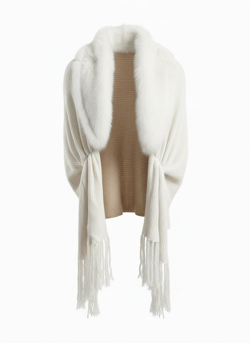 The Faux-Fur Cropped Ribbed Shawl