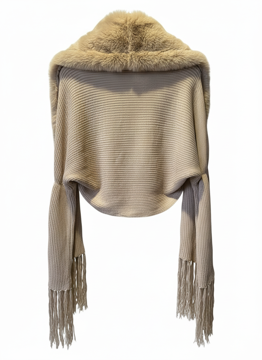 The Faux-Fur Cropped Ribbed Shawl